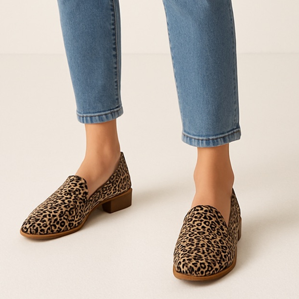 Lucky Brand Cahill Leopard Calf Hair Loafers Women’s Size 7.5M Leather Upper